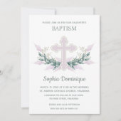 Taufe Rosa Kreuz & Kranz Einladungen (Vorderseite)