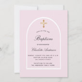 Taufe Rosa Mädchen Mädchen Bogen elegant Einladung (Vorderseite)