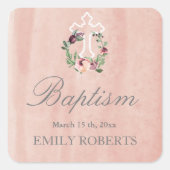 Taufe Rosa Marsala Bloral Monogramm Aufkleber (Vorderseite)