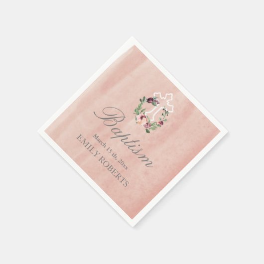 Taufe Rosa Marsala Bloral Monogramm Serviette (Ecke)