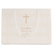 Taufe Rosa Rosa Blütenleine Große Geschenktüte (Vorderseite)