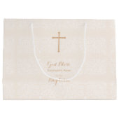 Taufe Rosa Rosa Blütenleine Große Geschenktüte (Rückseite)