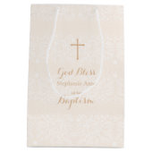 Taufe Rosa Rosa Blütenleine Mittlere Geschenktüte (Rückseite)