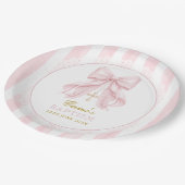 Taufe Rosa Schleife Baby Mädchen Pappteller (Schrägansicht)