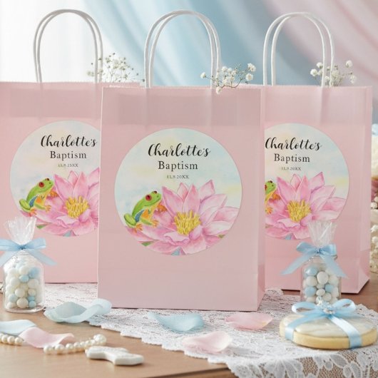 Taufe Rosa Seerose & Laubfrosch Runder Aufkleber