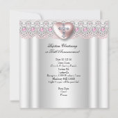 Taufe Rosa Silberes Foto Herzkreuz Perlmuschel Einladung (Rückseite)