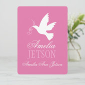 Taufe Rosa Taube Einladungskarte Einladung (Stehend Vorderseite)