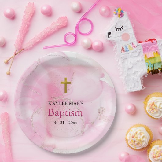 Taufe Rosa Wolken wirbeln und wirbeln Pappteller (Party)