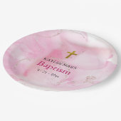 Taufe Rosa Wolken wirbeln und wirbeln Pappteller (Schrägansicht)