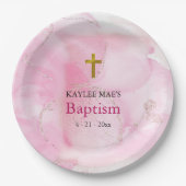 Taufe Rosa Wolken wirbeln und wirbeln Pappteller (Vorderseite)