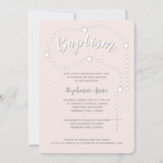 Taufe Rosary auf Rosa Einladung (Vorderseite)