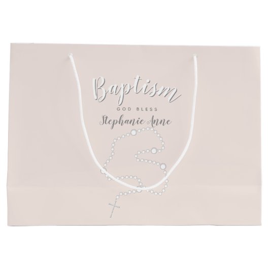 Taufe Rosary auf Rosa Große Geschenktüte (Rückseite)