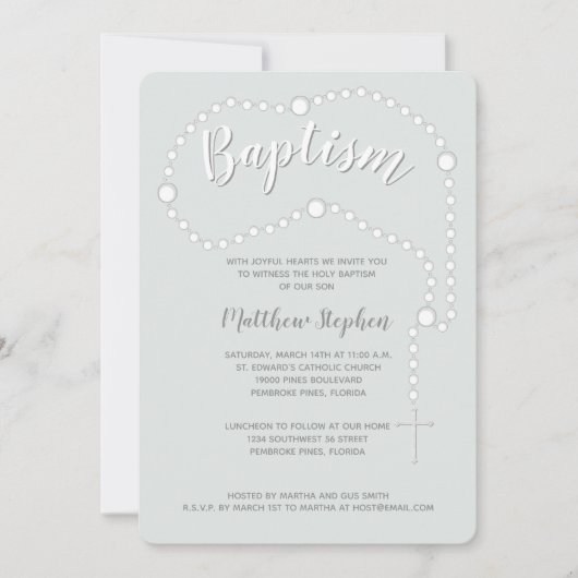 Taufe Rosary über Pulverblau Einladung (Vorderseite)