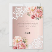 Taufe Rose Gold Blumenstrauß Dankeschön Karte (Rückseite)