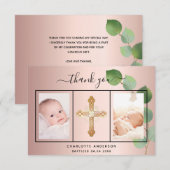 Taufe Rose Gold Eukalyptus Foto Dankeschön Karte (Vorne/Hinten)