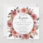 Taufe, Rose Gold Floral Einladung (Vorderseite)