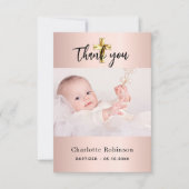 Taufe Rose Gold Foto Mädchen Dankeskarte (Vorderseite)