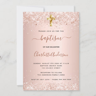 Taufe Rose Gold Glitzer Staub rot Mädchen Einladung