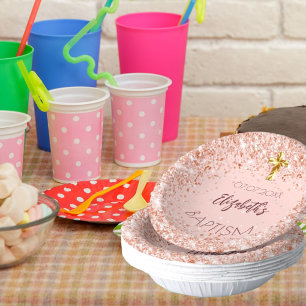 Taufe Rose Gold Konfetti Mädchenname Pappteller