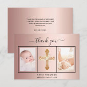 Taufe Rose Gold Schwarze Foto Drehbuch Mädchen Dankeskarte (Vorne/Hinten)