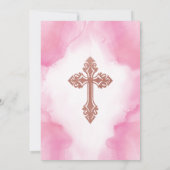 Taufe Rose Gold und Rosa Wasserfarben Girl Einladung (Rückseite)
