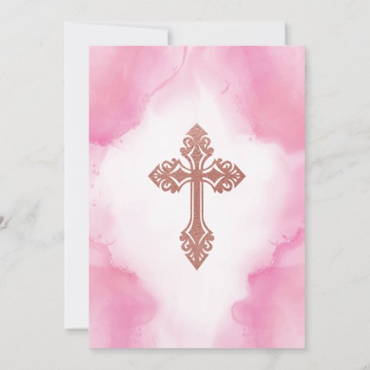 Taufe Rose Gold und Rosa Wasserfarben Girl Einladung (Rückseite)