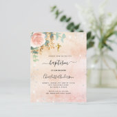 Taufe Rose Goldblume Eukalyptus Einladung (Stehend Vorderseite)