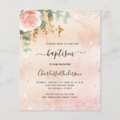 Taufe Rose Goldblume Eukalyptus Einladung (Vorderseite)