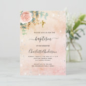 Taufe Rose Goldblume Eukalyptus Silberfunkel Einladung (Stehend Vorderseite)