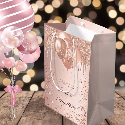 Taufe Rose Goldblüte Glitzer Tropfen Ballons Kleine Geschenktüte