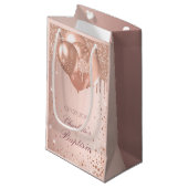 Taufe Rose Goldblüte Glitzer Tropfen Ballons Kleine Geschenktüte (Vorderseite Schrägansicht)