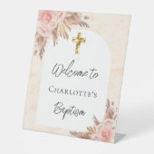 Taufe Rose Goldblütler Pampas Grasbogen Begrüßung Sockelschild (Vorderseite)