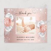 Taufe Rose goldenes Mädchen florales Foto Dankesch (Rückseite)