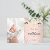 Taufe Rose Goldflorchen Mädchen Foto Dankeskarte (Stehend Vorderseite)