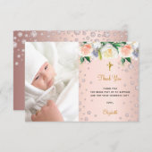 Taufe Rose Goldflorchen Mädchen Foto Dankeskarte (Vorne/Hinten)