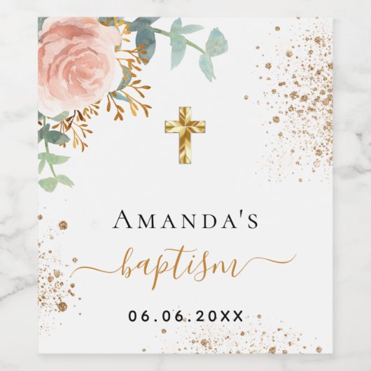 Taufe Rose Rosa Rosa Weinetikett (Einzelnes Label)