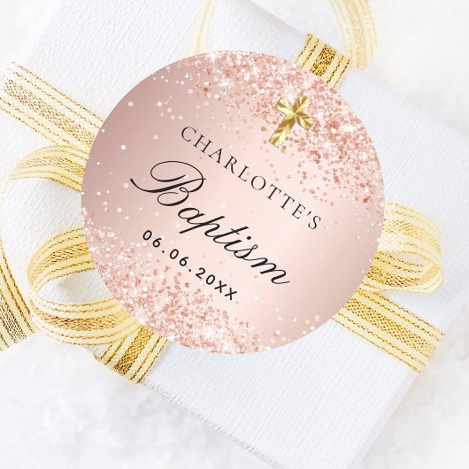 Taufe Rose Rose Goldname Girl Runder Aufkleber