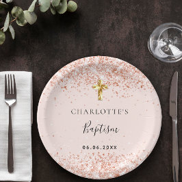 Taufe Rose Rose Goldname Glitzer Mädchen Pappteller