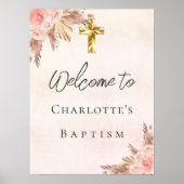 Taufe Rose Rose Pampas Gras Kreuz Begrüßung Poster (Vorne)
