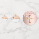 Taufe Rose rot Gold Tropfen Foto Konfetti (Rückseiten)