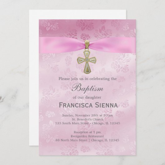 Taufe Rosen Einladung (Vorne/Hinten)