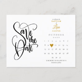 Taufe Save the Date Kalender Gold Herz Ankündigungspostkarte
