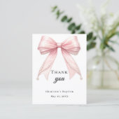 Taufe Schleife rosa Perlen Dankeskarte (Stehend Vorderseite)