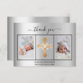 Taufe Silber-Foto-Drehbuch Dankeskarte (Vorne/Hinten)