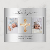 Taufe silber Foto Junge Dankeschön Karte (Vorderseite)