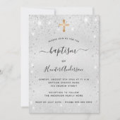 Taufe Silber funkelnde Gold Kreuz Erwachsene Einladung (Vorderseite)