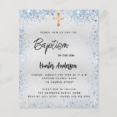 Taufe Silber Glitzer Blue Junge Einladung Flyer (Vorne)