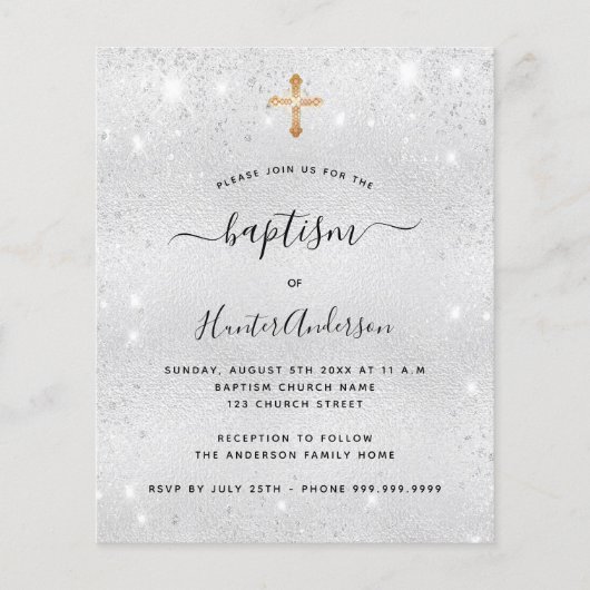 Taufe Silber Gold Cross-Erwachsenenbudget Einladun Flyer (Vorne)