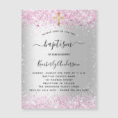 Taufe silber pink Glitzer Mädchen Einladung Magnet (Vorderseite)