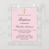 Taufe silber rosa Glitzer Mädchen Einladung Flyer (Vorne)